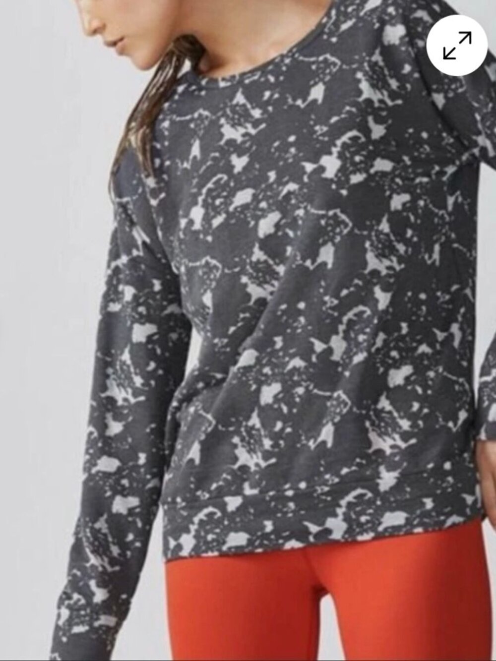 Fabletics Burnout Pullover French Terry Sweatshirt Gray/White Relaxed Fit Size L